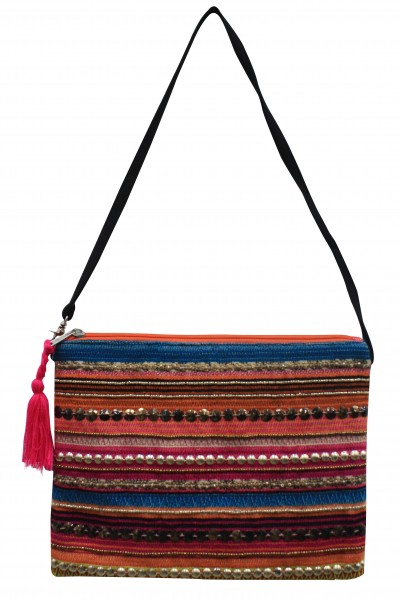Vibrant jacquard clutch